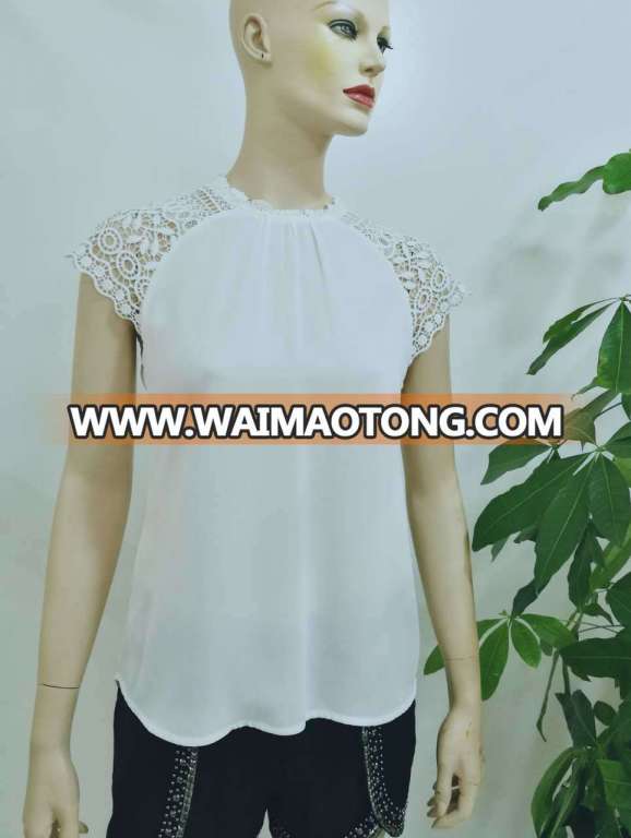 2017 Summer Latest with Lace White Short Sleeve Chiffon Ladies Tops